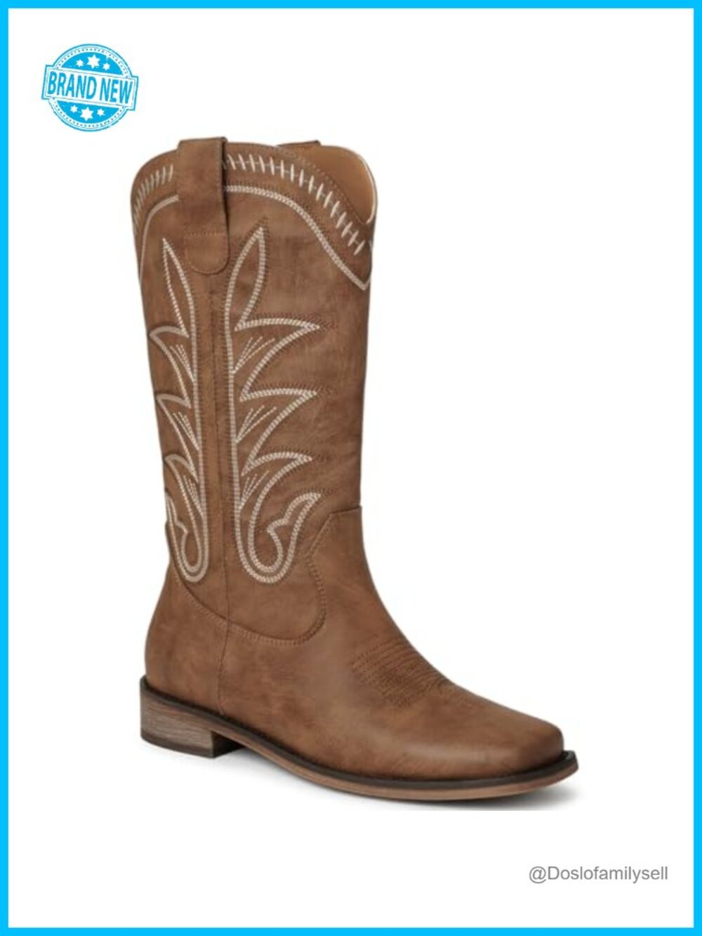 Wide Square Toe Cowgirl Boots Mid Calf Country Boots with Embroidery